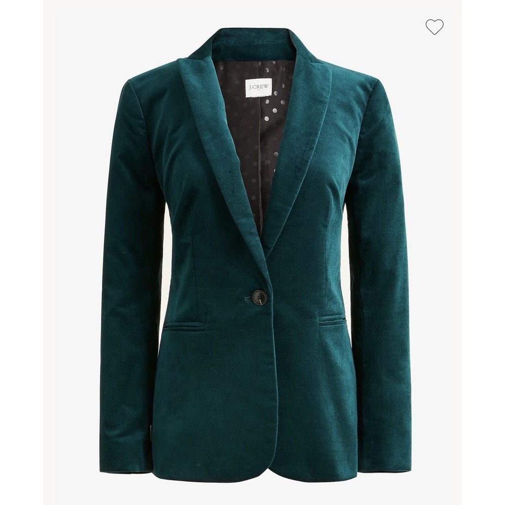 J.CREW Women sz.4 P Old Forest Green Velvet One Button Blazer Jacket NWT $228